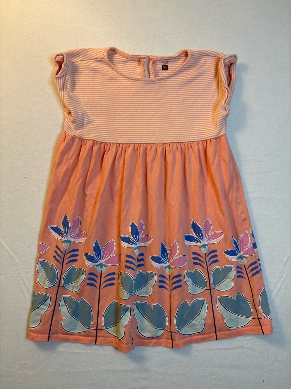 Tea Collection Peach Floral Border Stripe Top Dress